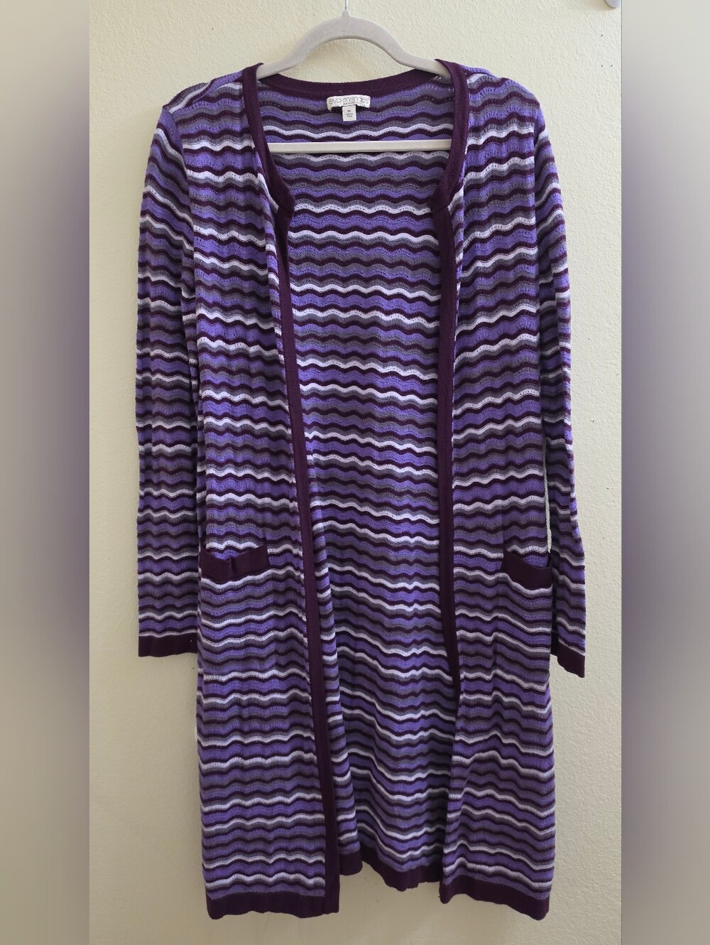 Y2K Zigzag Knit Open Front Duster Cardigan Sweater, Medium